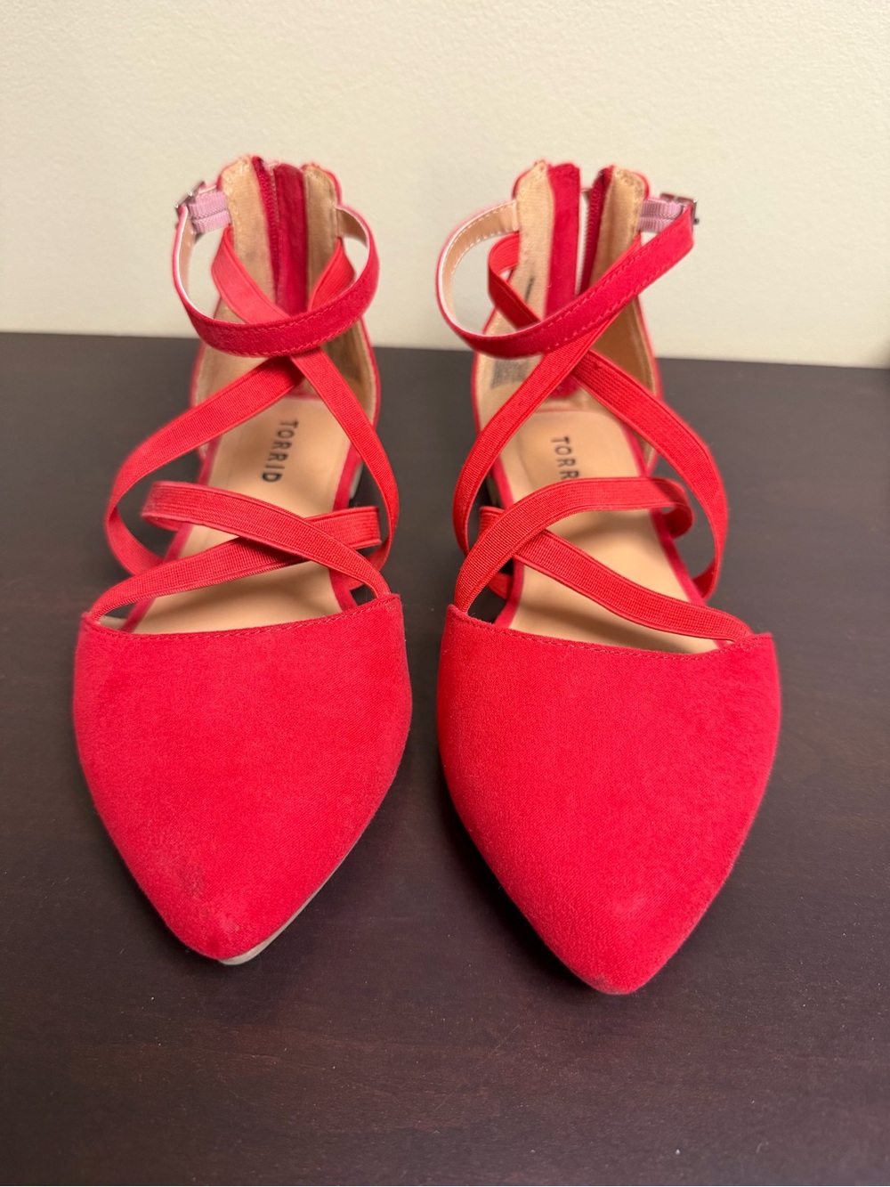 Torrid Red suede Pointed-Toe Strappy Flats